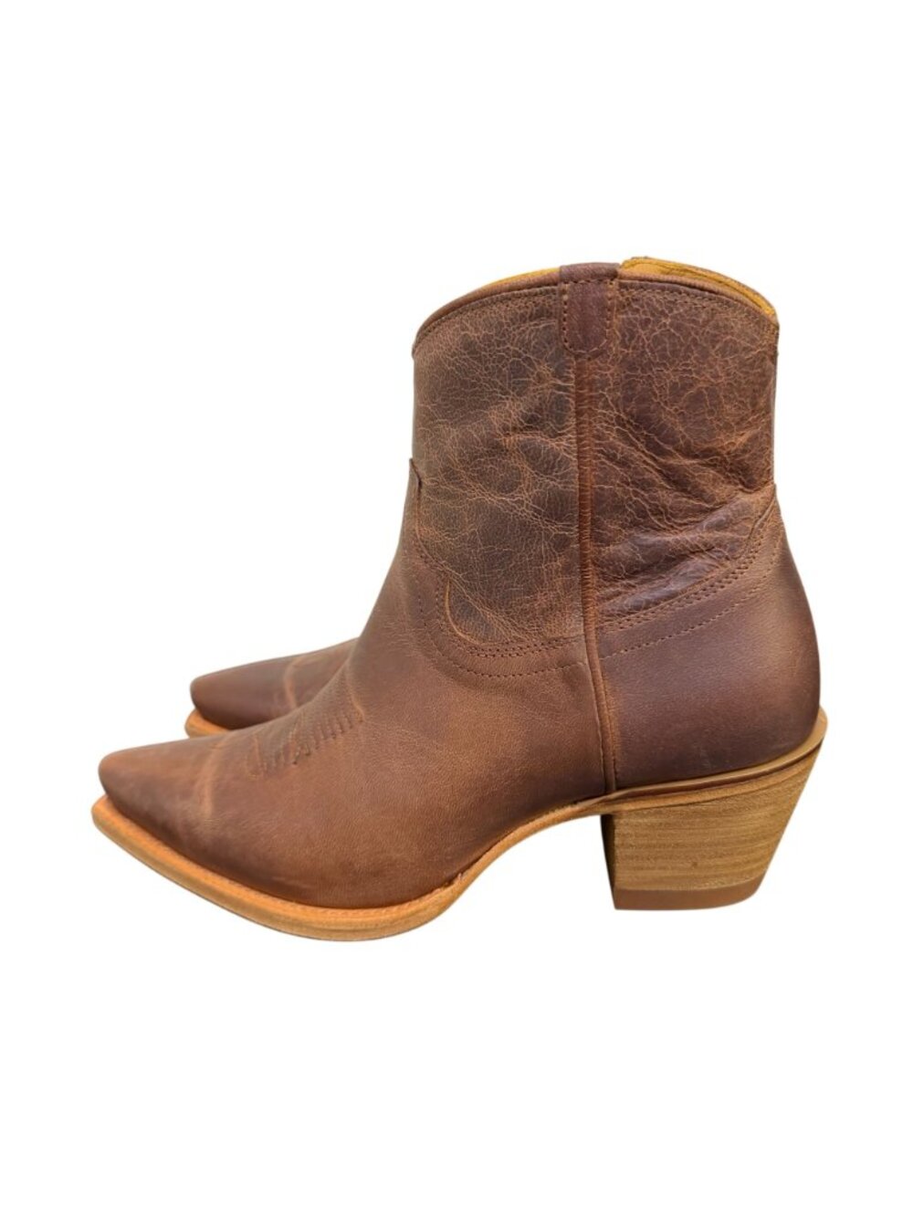 Tecovas Western Brown Leather Booties With Zipper & Size 8.5 - Picture 6 of 10